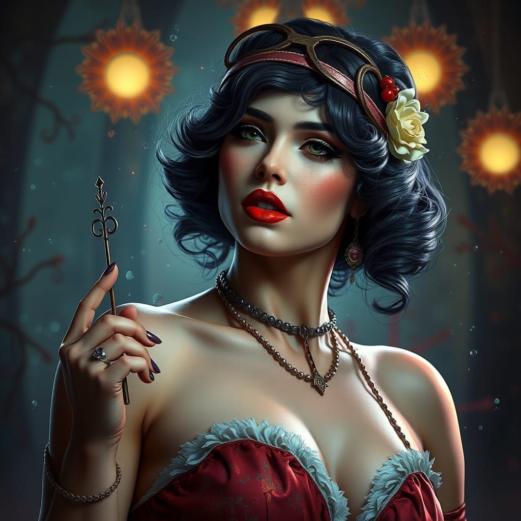 Glamorous Pin Up Siren in Vintage Fantasy Setting