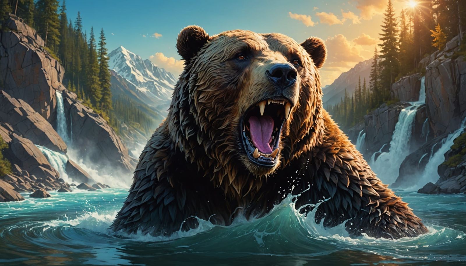 Vibrant Splash Art of a Bear's Profile