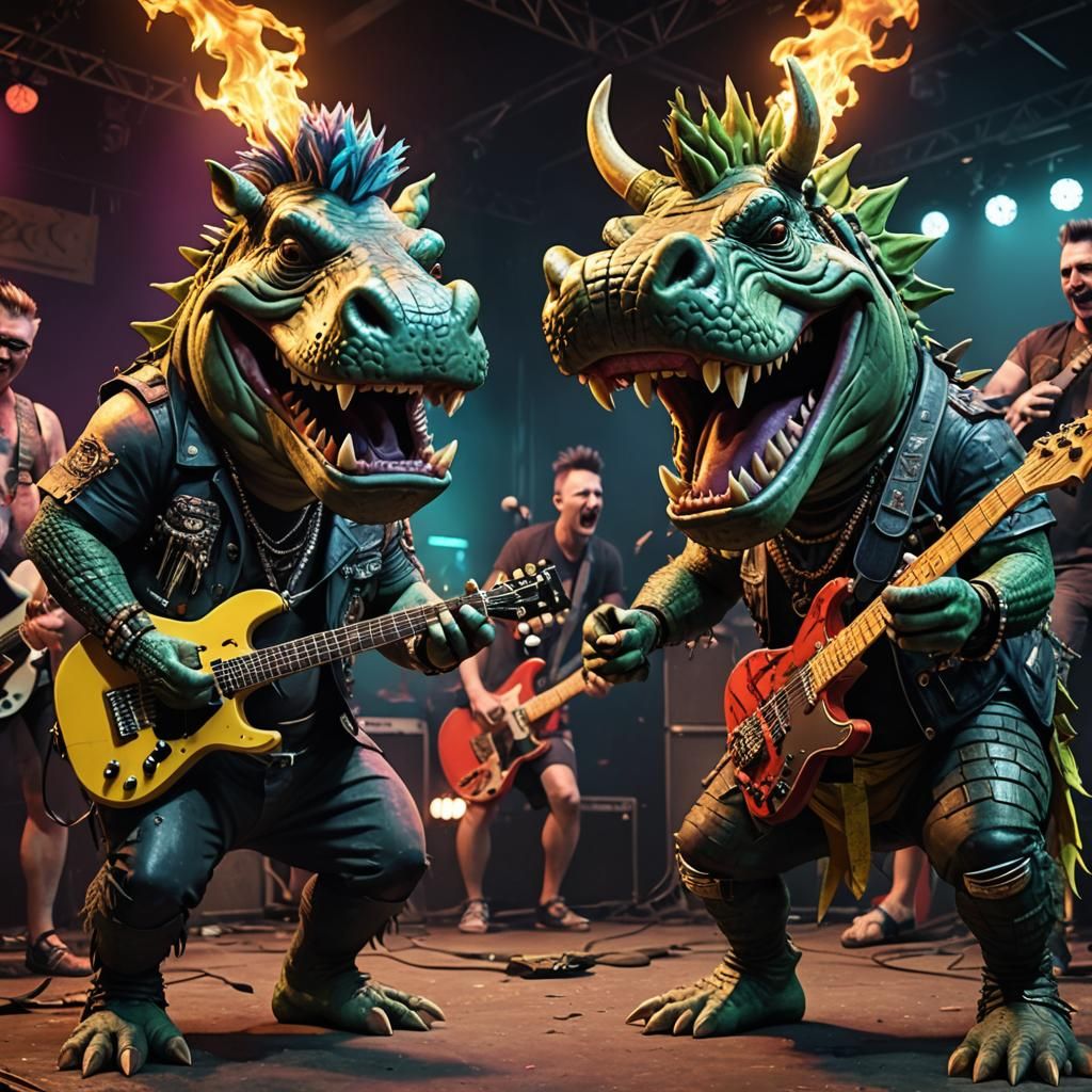 Psychedelic Hippopotamus-Crocodile Punk Rock Concert