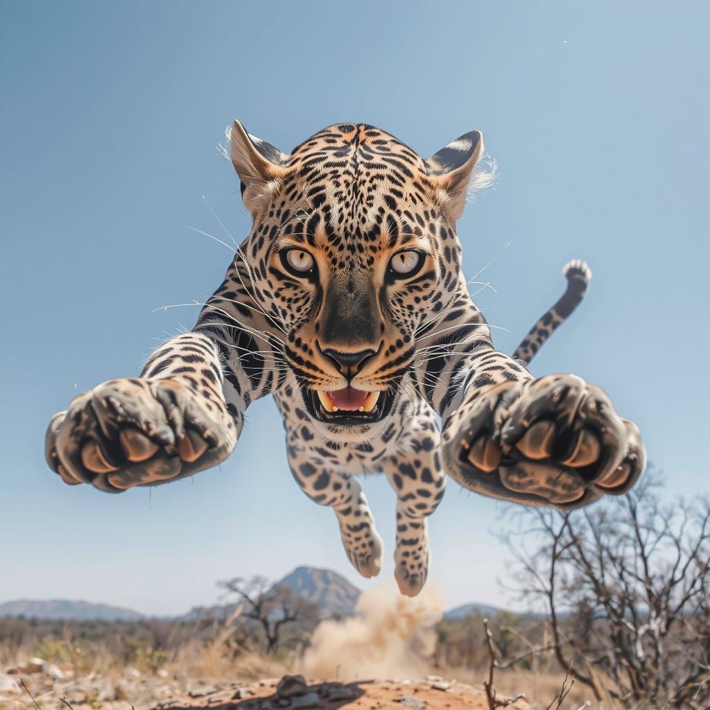 Leaping Leopard Across Golden Savannah