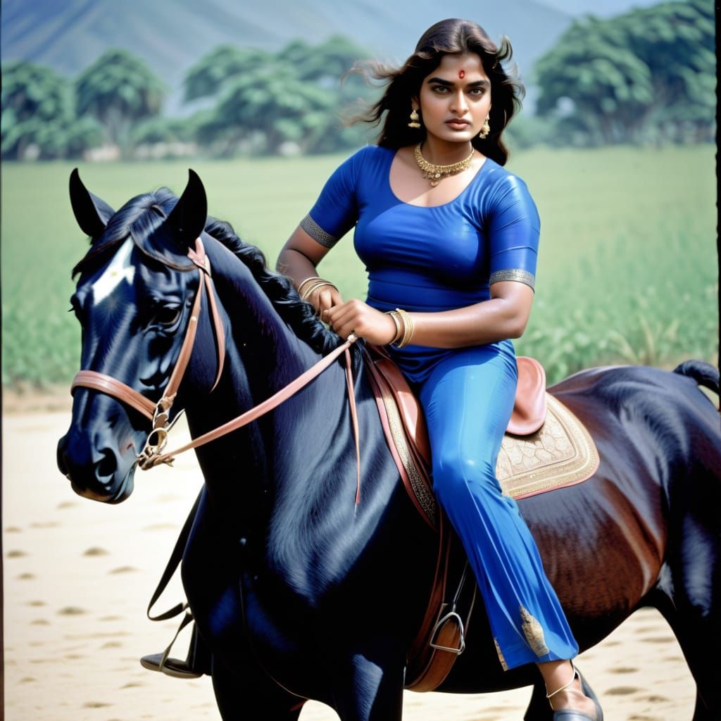 Indian Actress Riding Horse in Regal Style