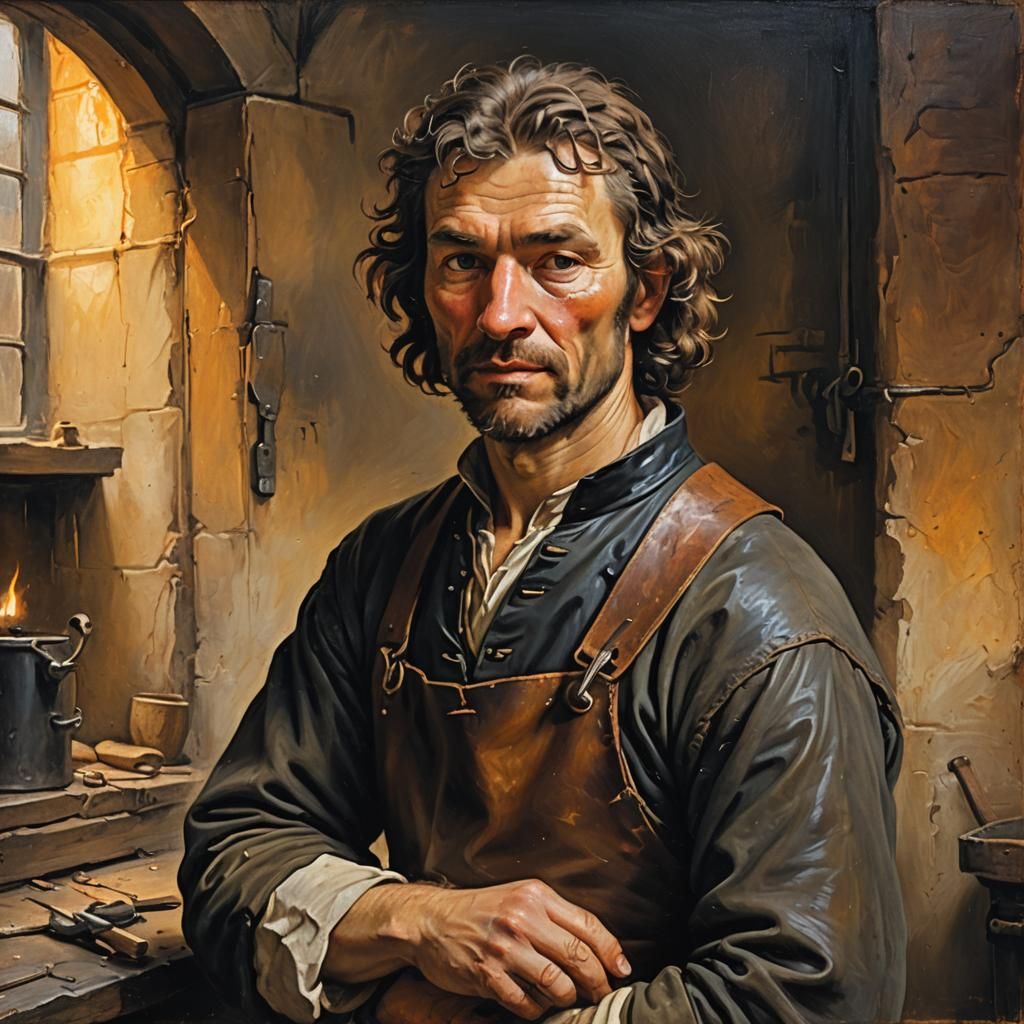 Medieval Blacksmith Portrait in Dutch Master Style