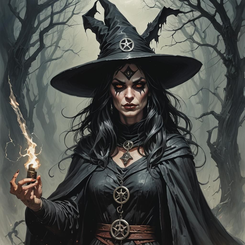 Sinister Wiccan Witch in Digital Painting Style