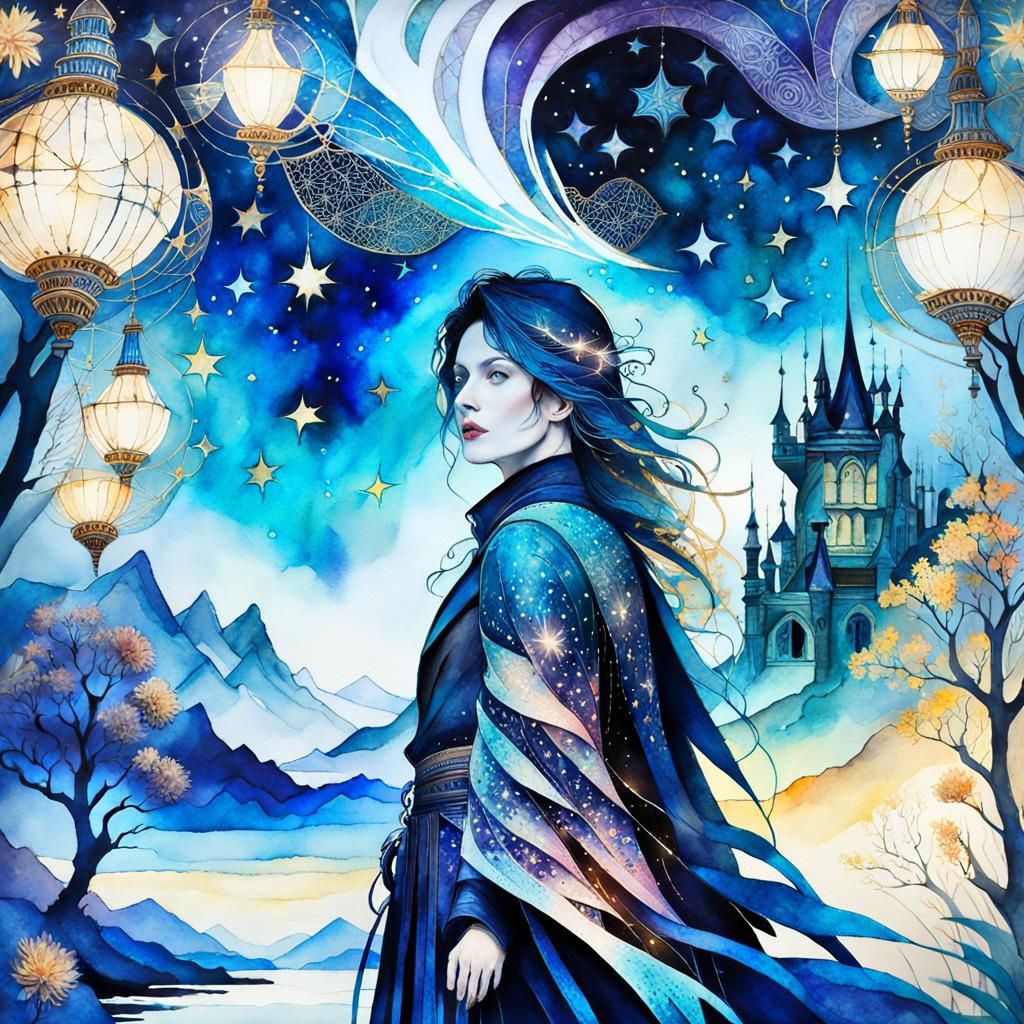 Bioluminescent Dolphin Underwater in Watercolor Style