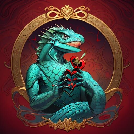 Elegant Lizard in Valentine's Day Attire, Close-up Portrait