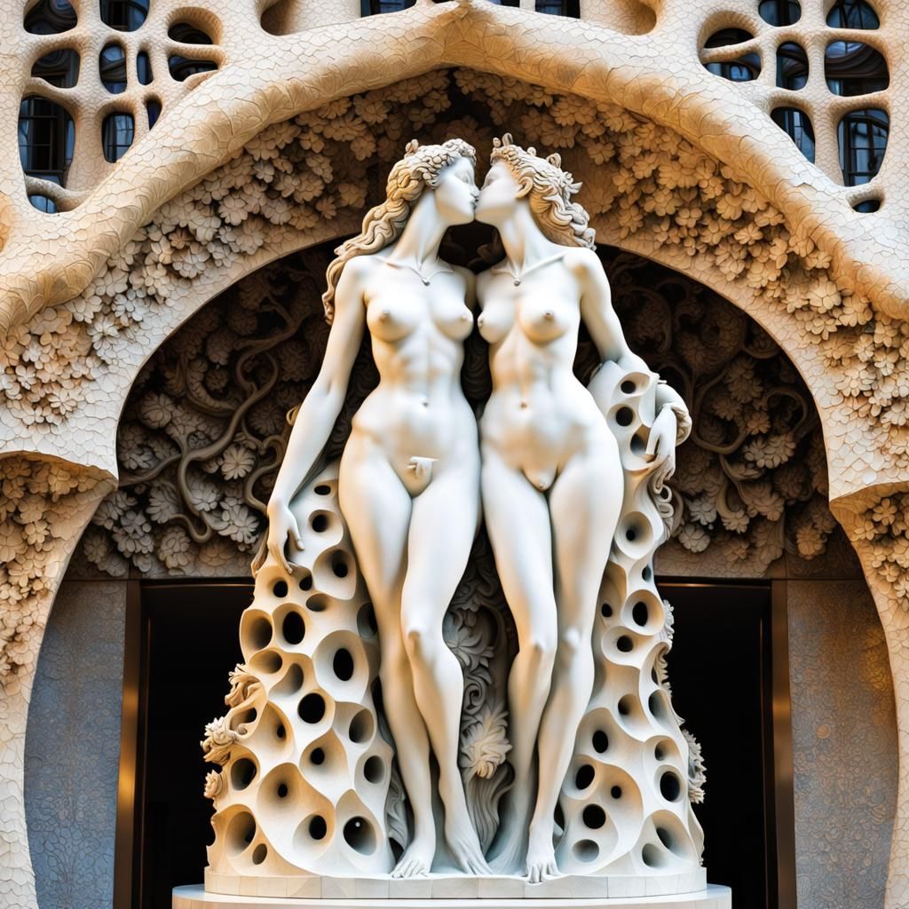 Gaudi-Inspired Venus Sculpture Kissing the Three Graces