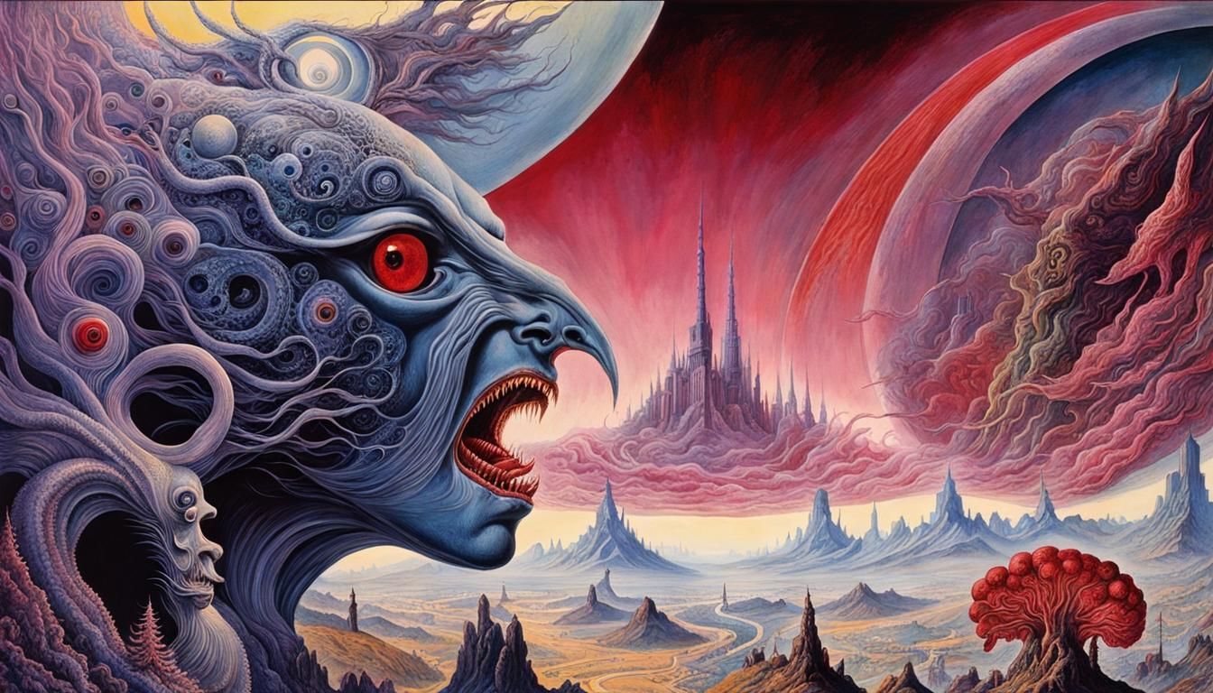 Surreal Descent Into Madness in Mixed Media Style