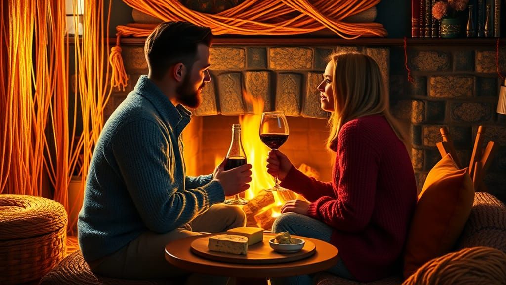 Cozy Fireplace Scene in 3D Van Gogh Style