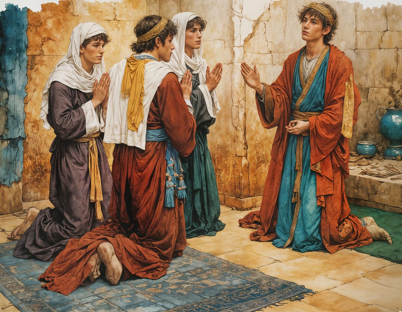 Boys Praying in Babylon, Arthur Rackham Style