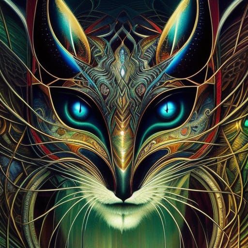 Sinister Owl Portrait with Cat Eyes in Detailed Fantasy Art