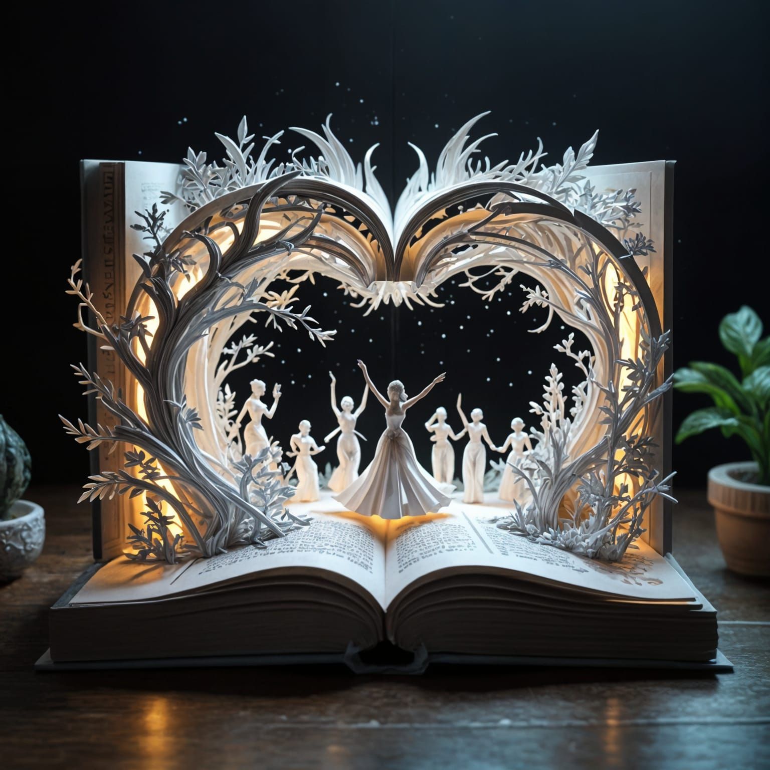 Miniature Sci-Fi World Emerging from Book as Paper Art