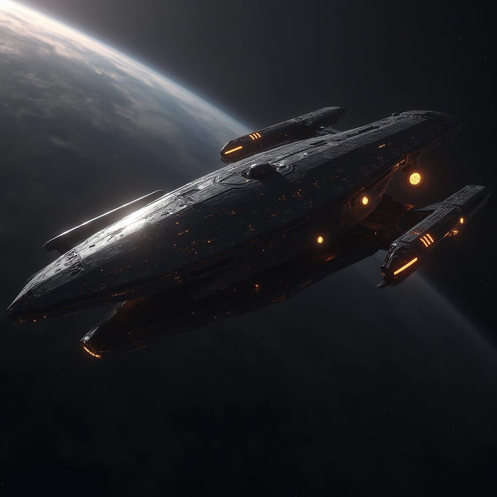 Futuristic Starfleet Battleship in Intense Battle Scene