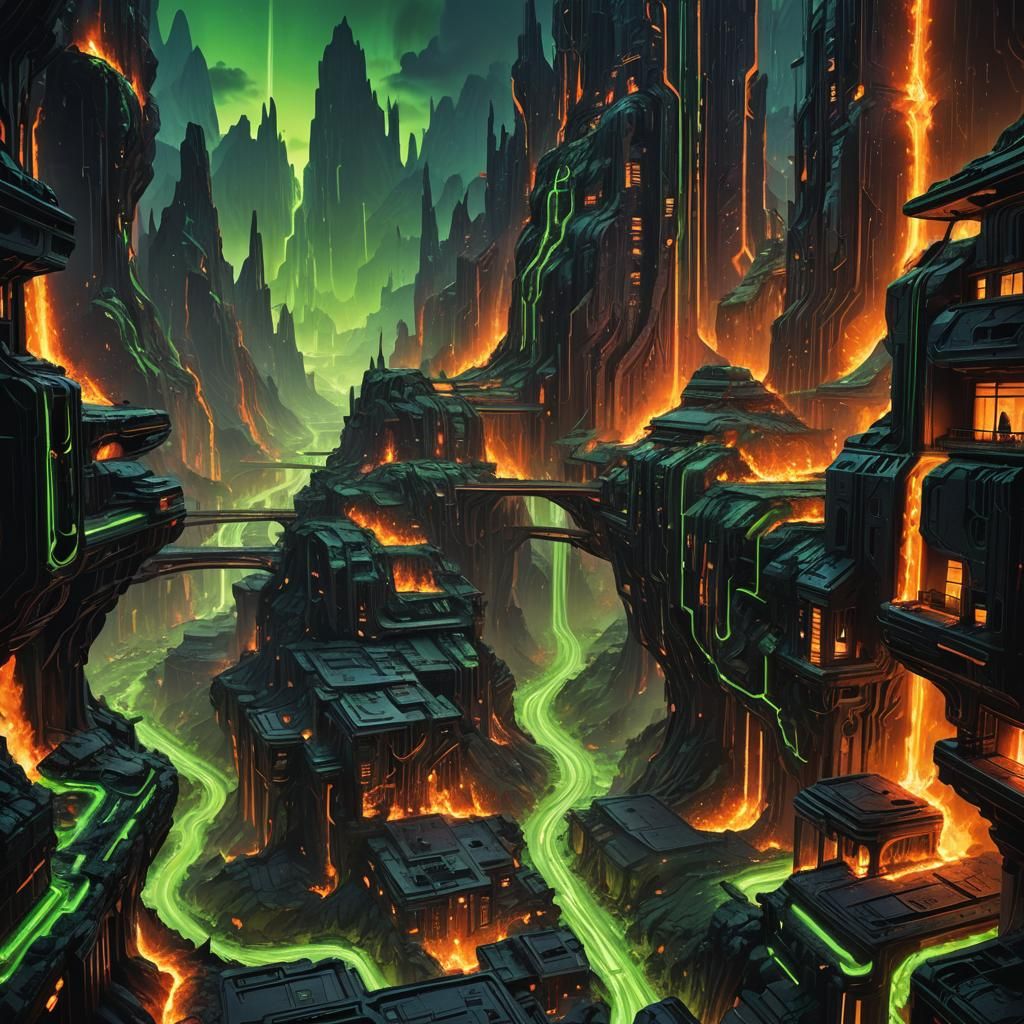 Green Lava Rivers Flow Through Cityscape