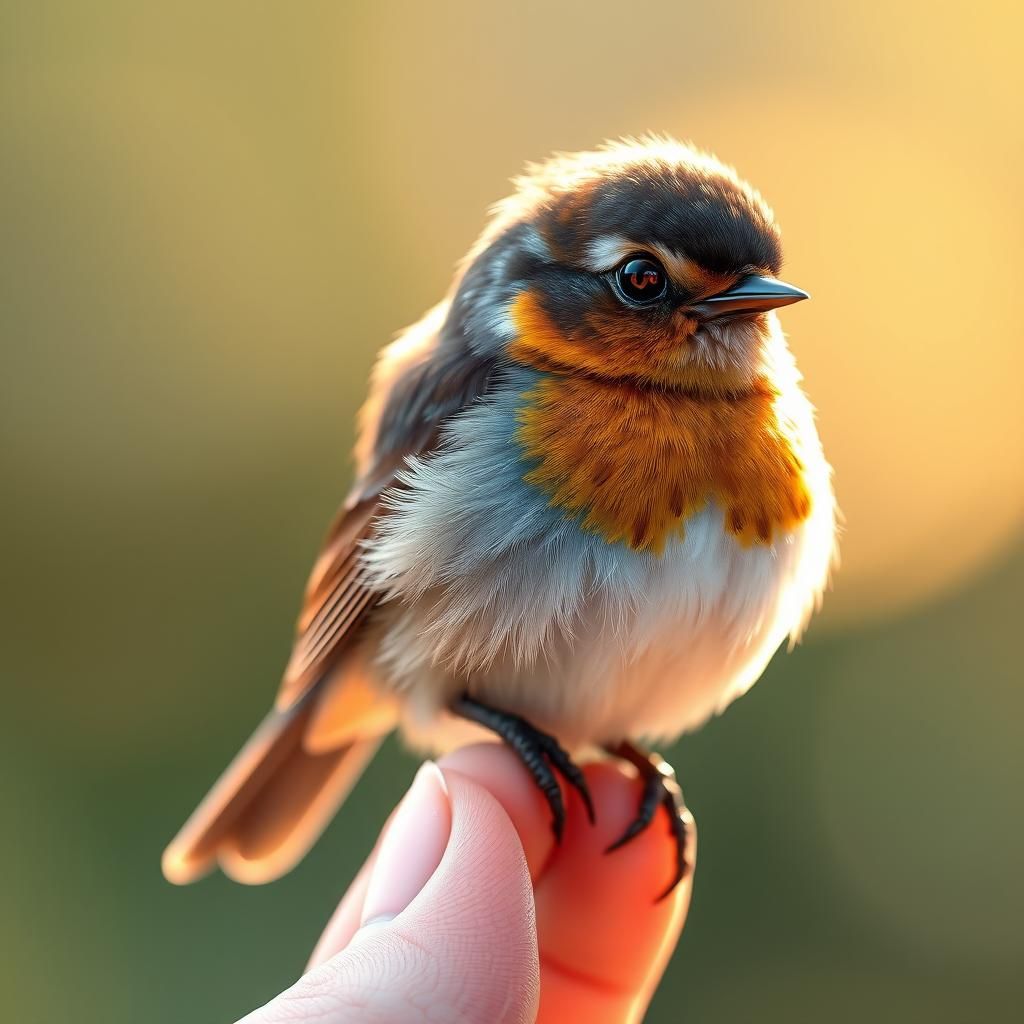 Iridescent Robin Perched on Finger, Anime Style