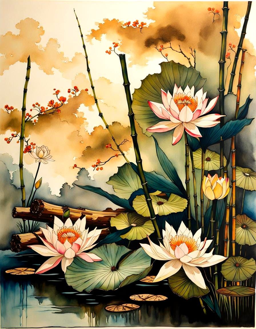 Ukiyo-e Floral Arrangement with Rackham Details