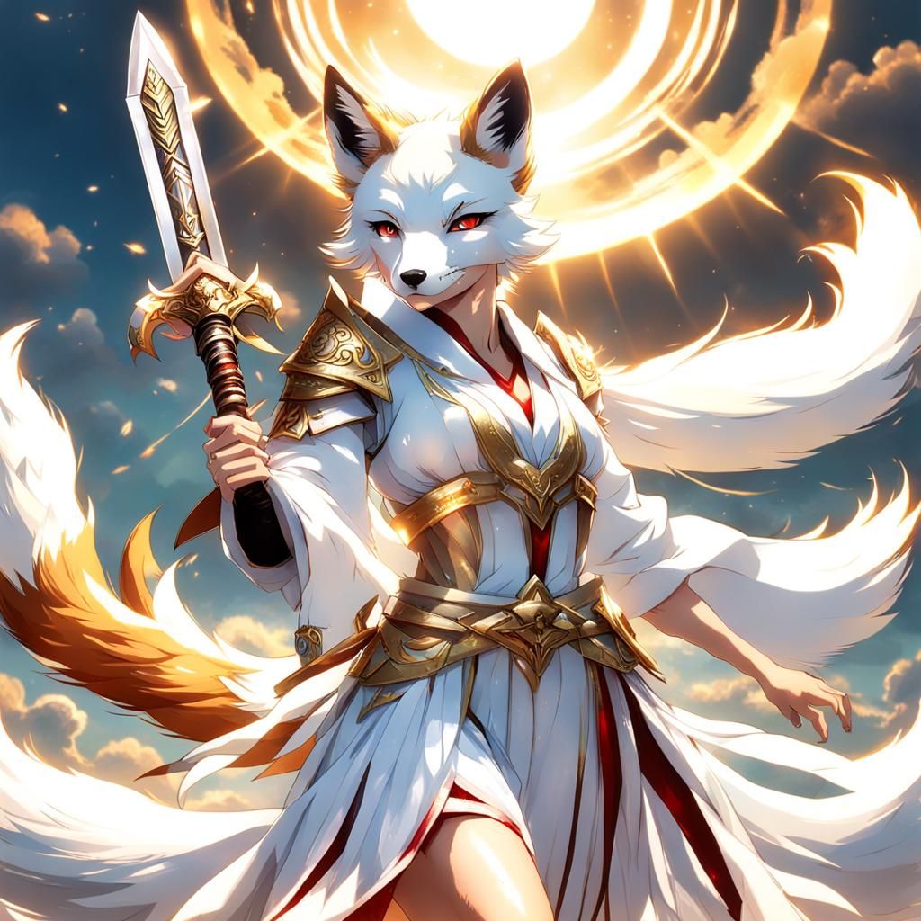 Fox Girl with Sword in Divine Light