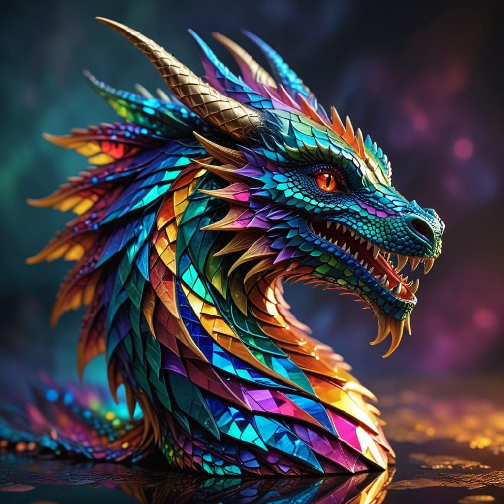 Prismatic Dragon with Mirrored Scales in Vivid Colors