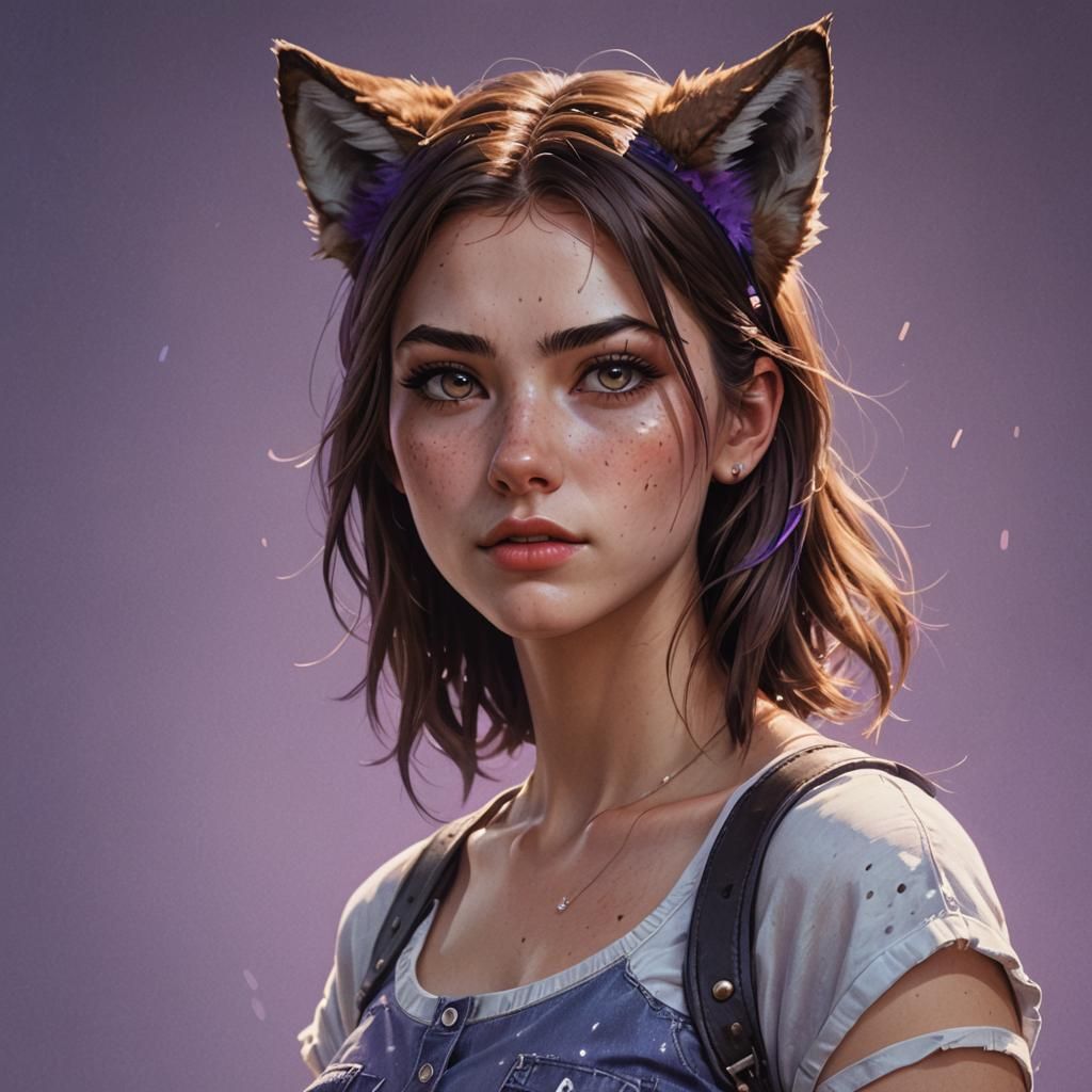 Beautiful Girl with Wolf Ears, Hyperrealistic Portrait