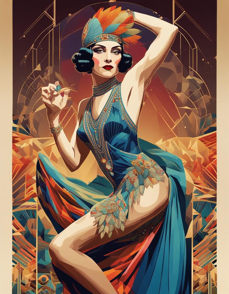1920s Burlesque Woman in Art Deco Style