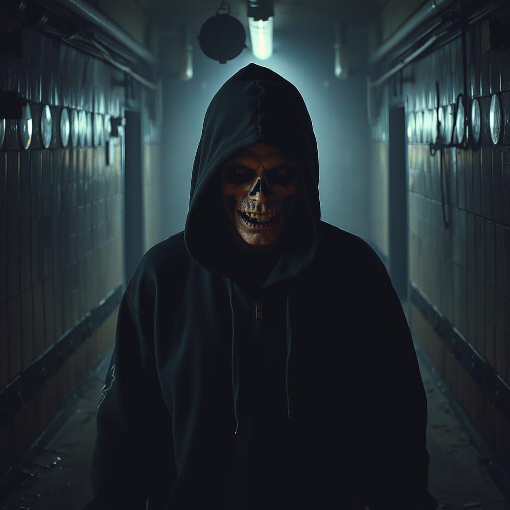 Eerie Serial Killer in Dark Neon Noir Cellar