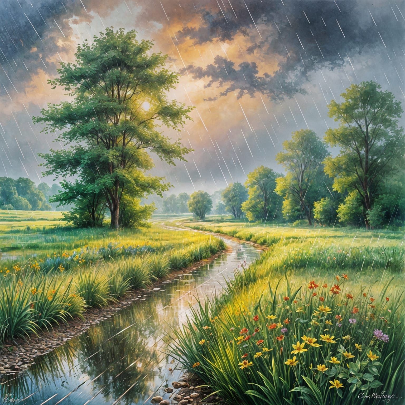 Serene Summer Rain Landscape