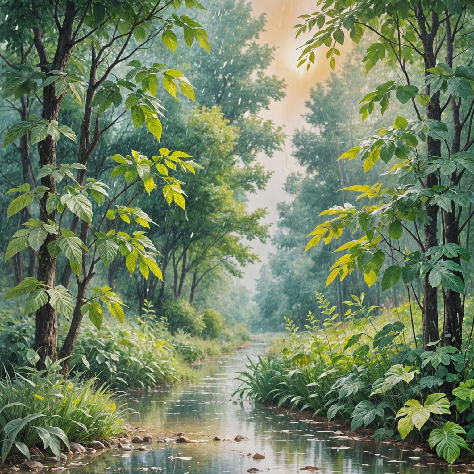 Serene Summer Rain Landscape