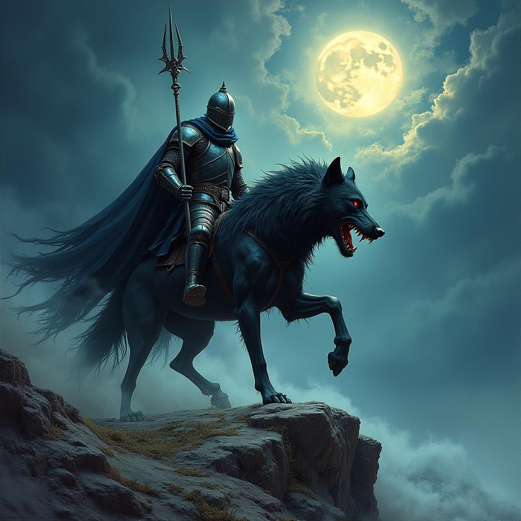 Knight on Wolf in Dark Fantasy Armor