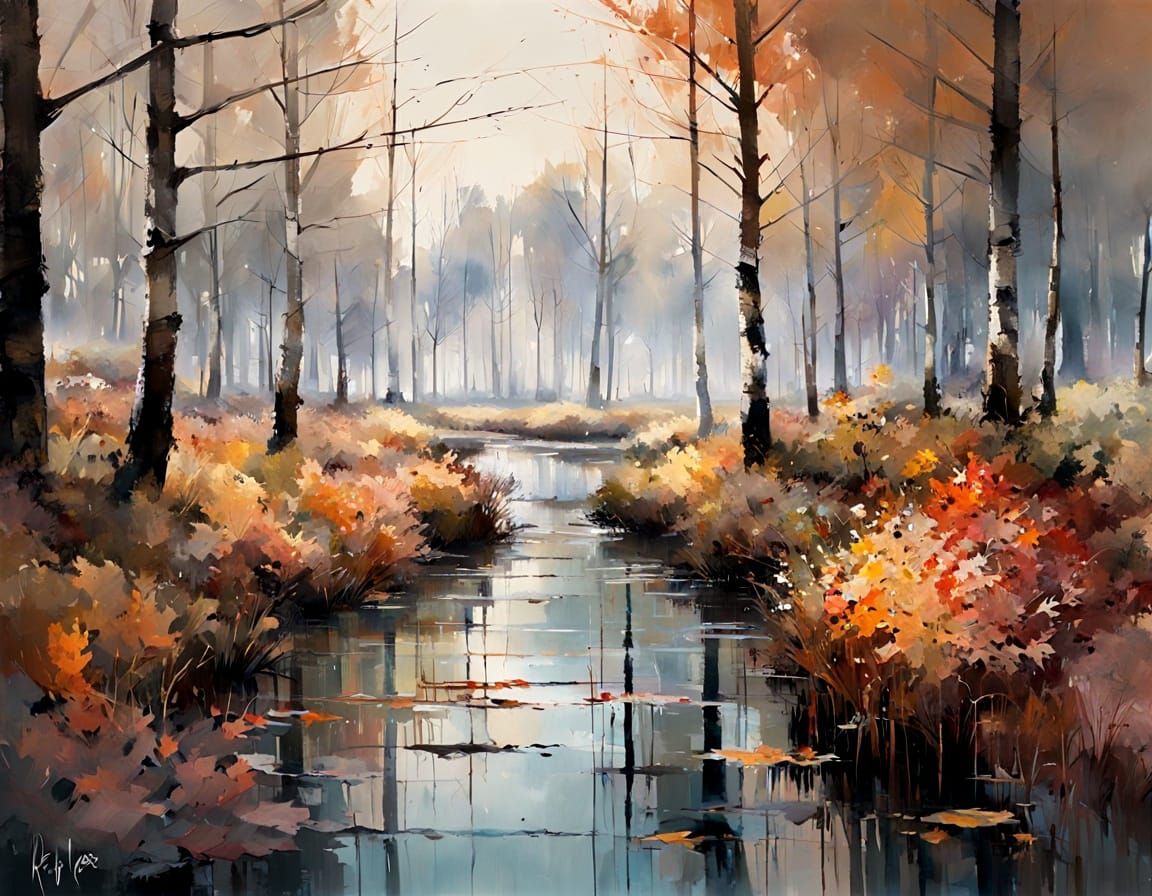 Autumn Leaves Fall in First Frost, Evoking Expressive Art St...