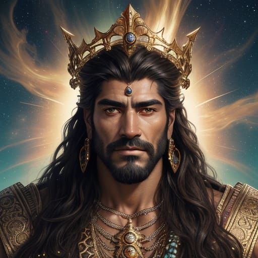 Persian God King Portrait in Hyperreal Style