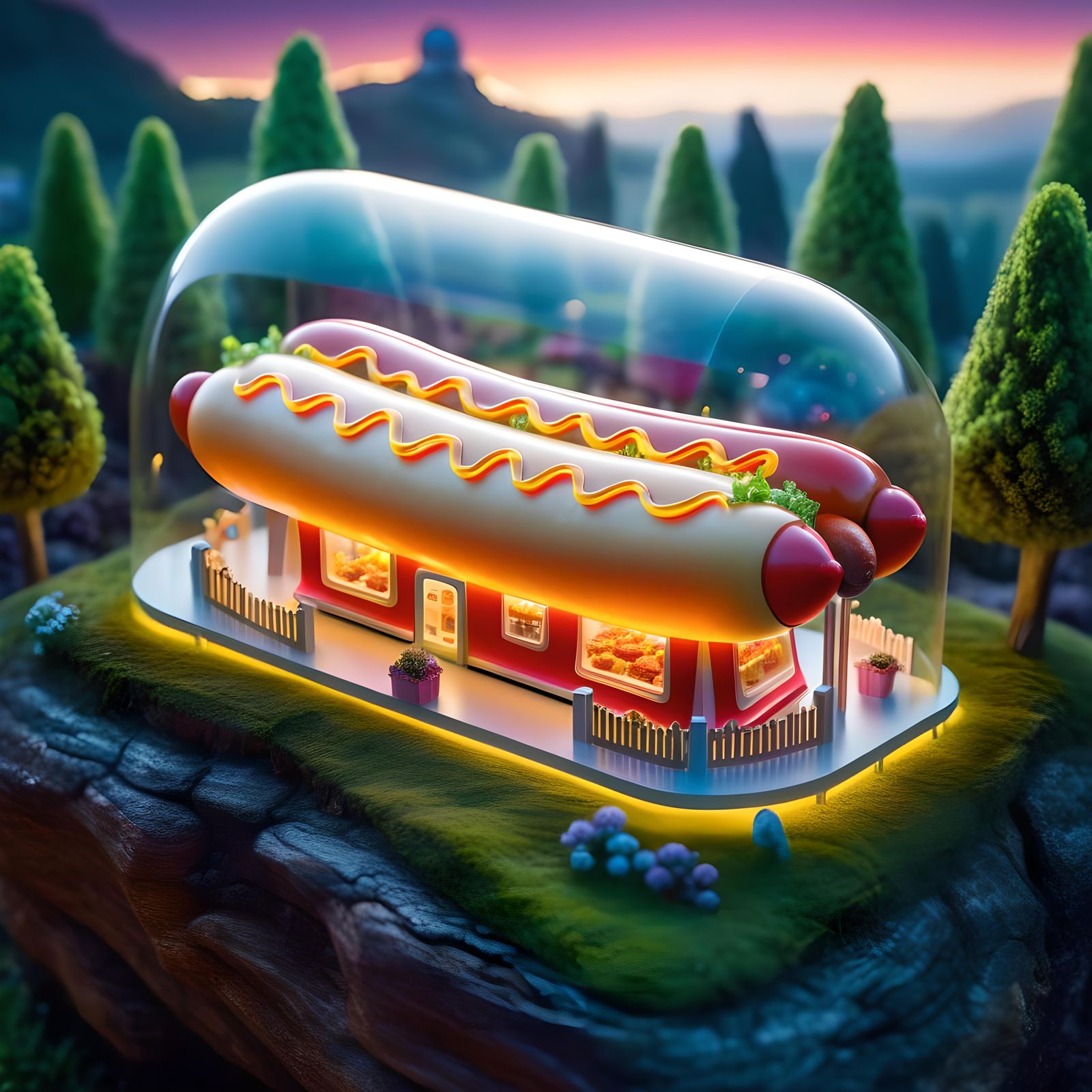 Transparent Hotdog with Magical Village Inside
