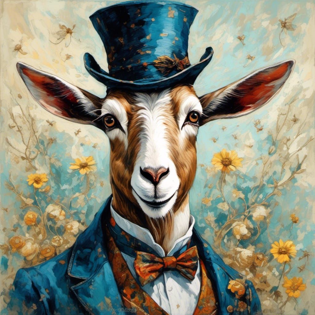 Humorous Goat Portrait in Van Gogh Style