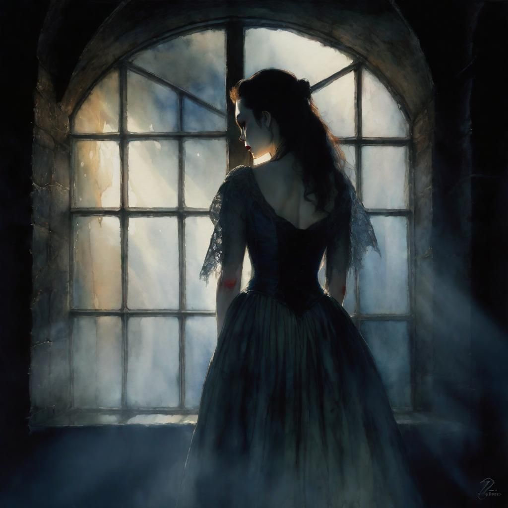 Ethereal Vampire Lady in Watercolor Style