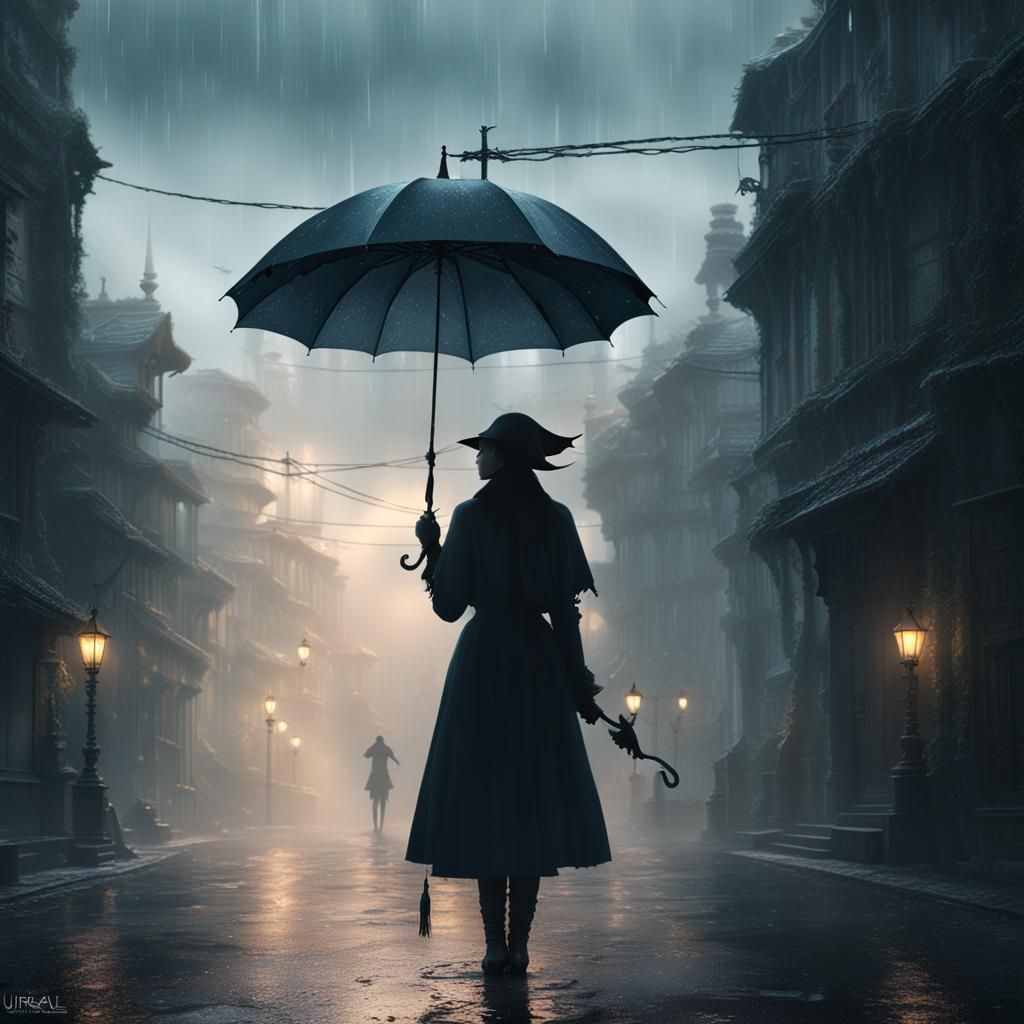 Girl in Rain Silhouette: Fantasy Concept Art