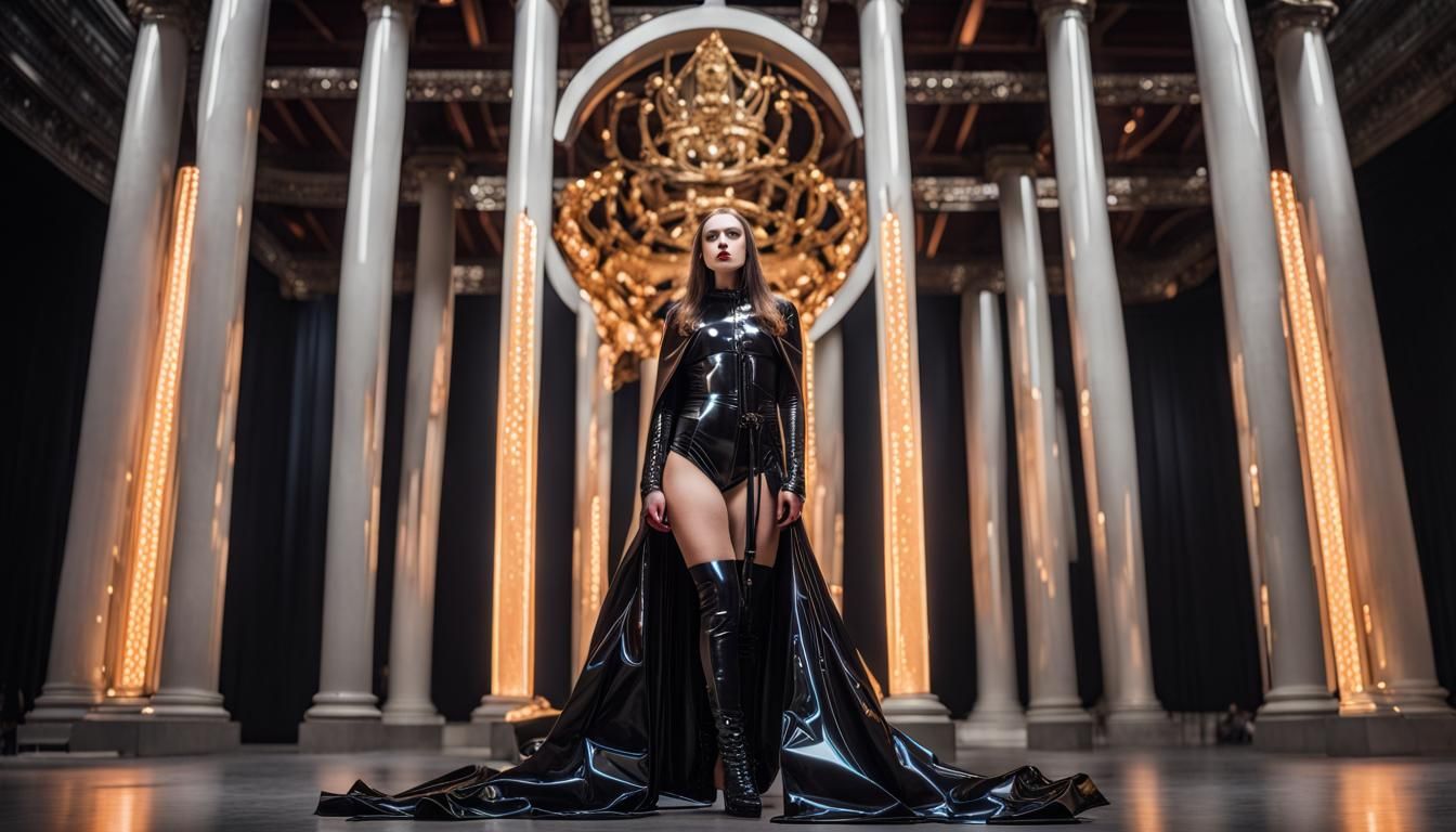 Goddess Enthroned in Reflective Latex Outfit