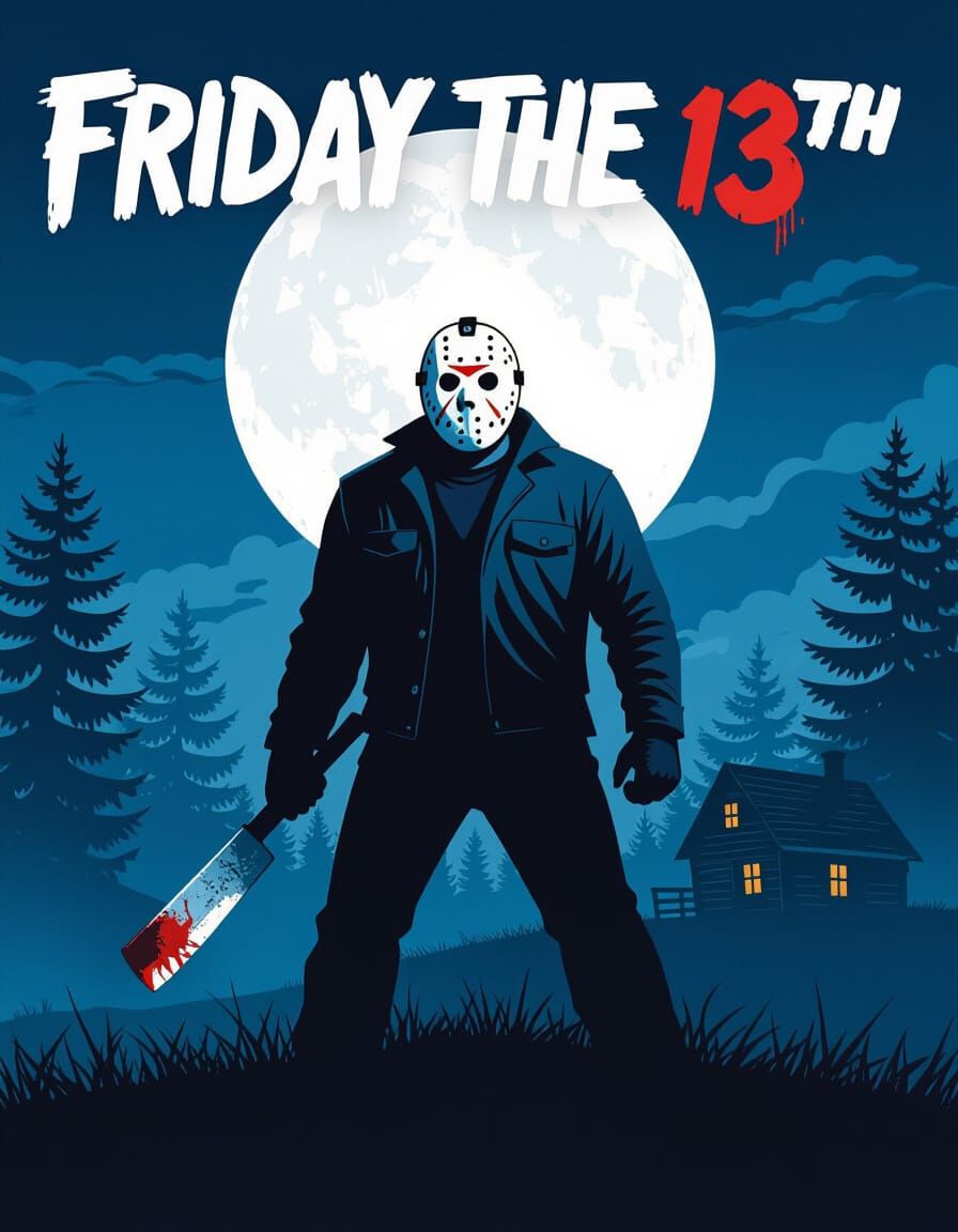 Menacing 80s Horror Poster: Jason Voorhees with Bloody Mache...