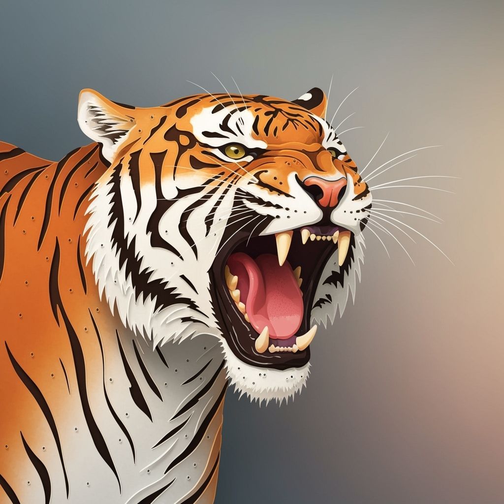 Majestic Tiger Roaring in Paper Cut Style