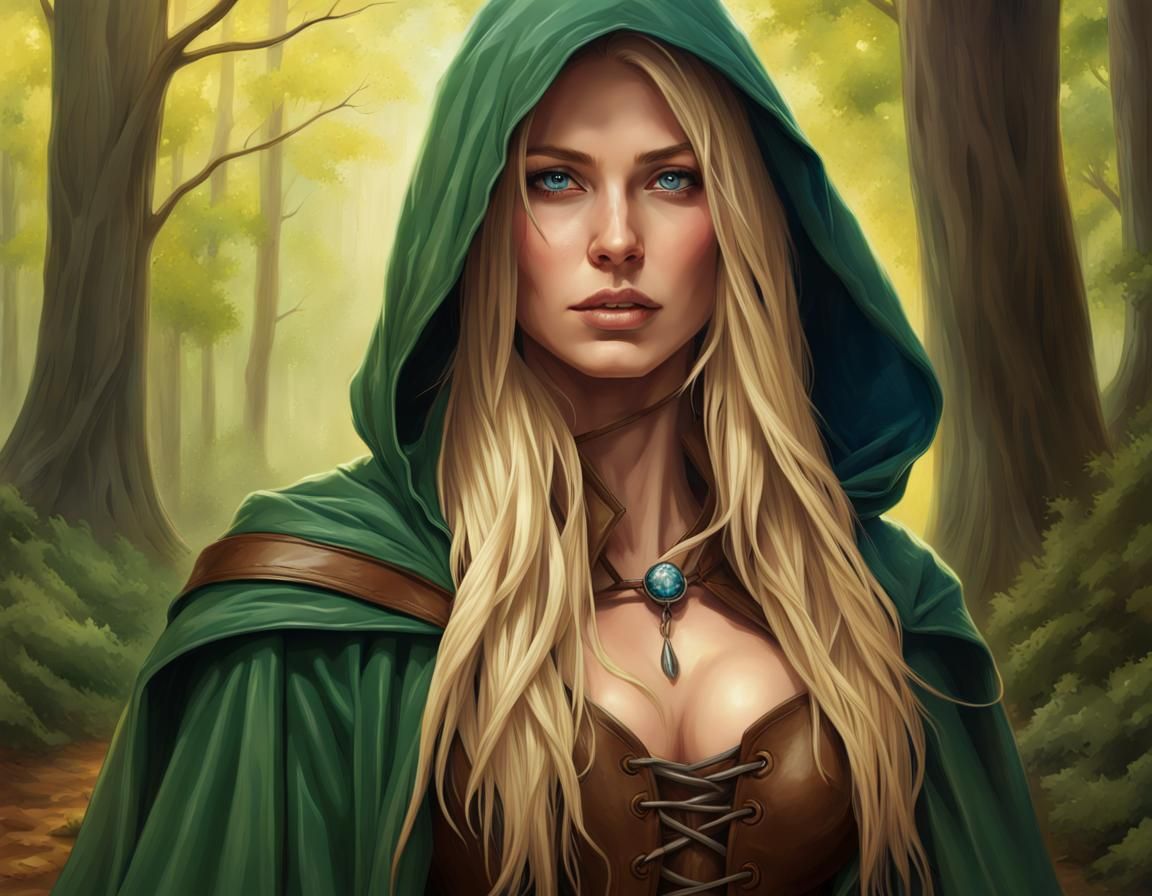 Fantasy Ranger in Forest, Hyperrealistic Concept Art