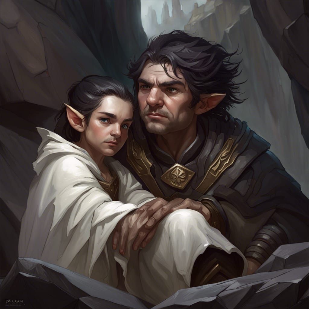 Halfling and Dwarf Portrait in Hyperdetailed Lighting