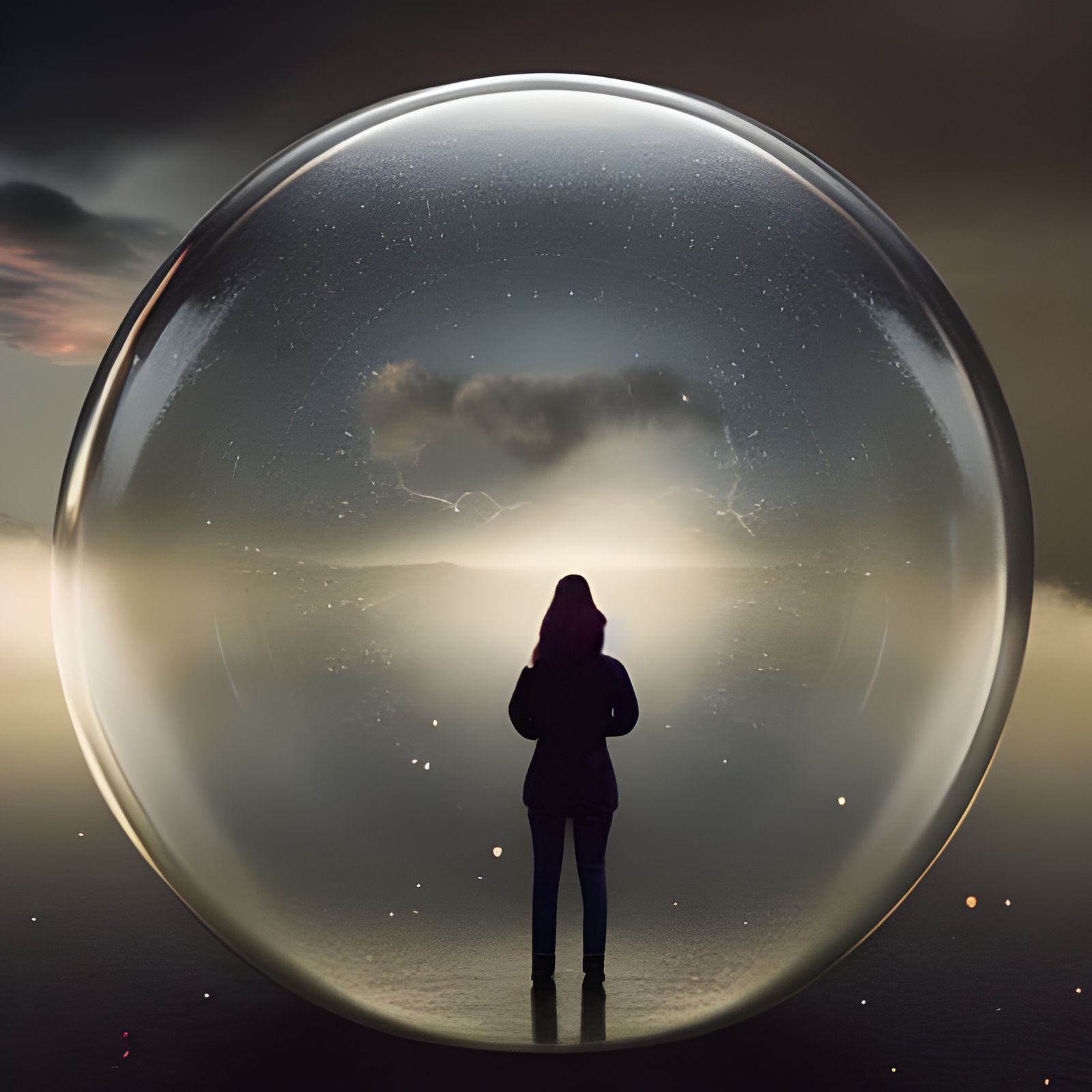 Person in Bubble Surrounded by Lightning