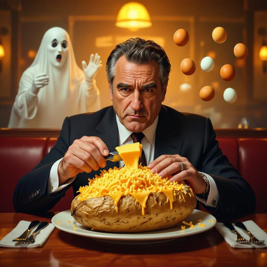 Cheddar Cheese Baked Potato with Ghost, in Digital Art Style