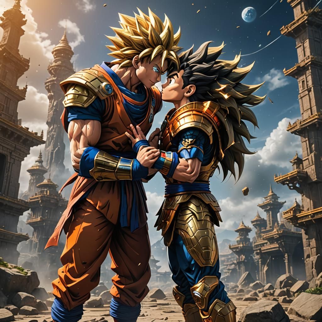 Goku and Ronaldo Kiss: Detailed Fantasy Art