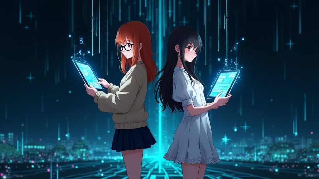 Symmetrical Anime Composition with Two Girls