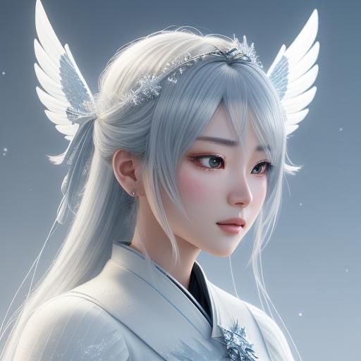 Serene Winter Angel in Delicate Snowflakes