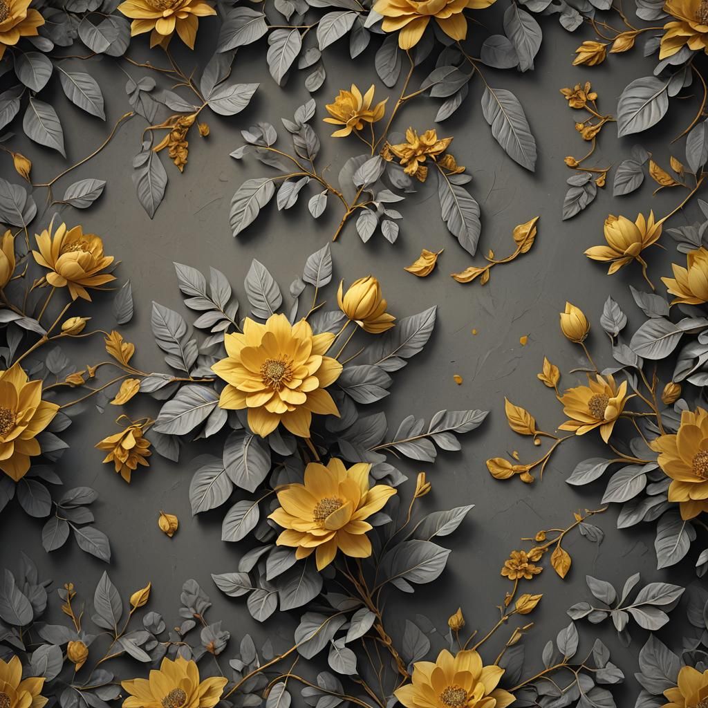 Baroque Botanical Painting with Yellow Flower