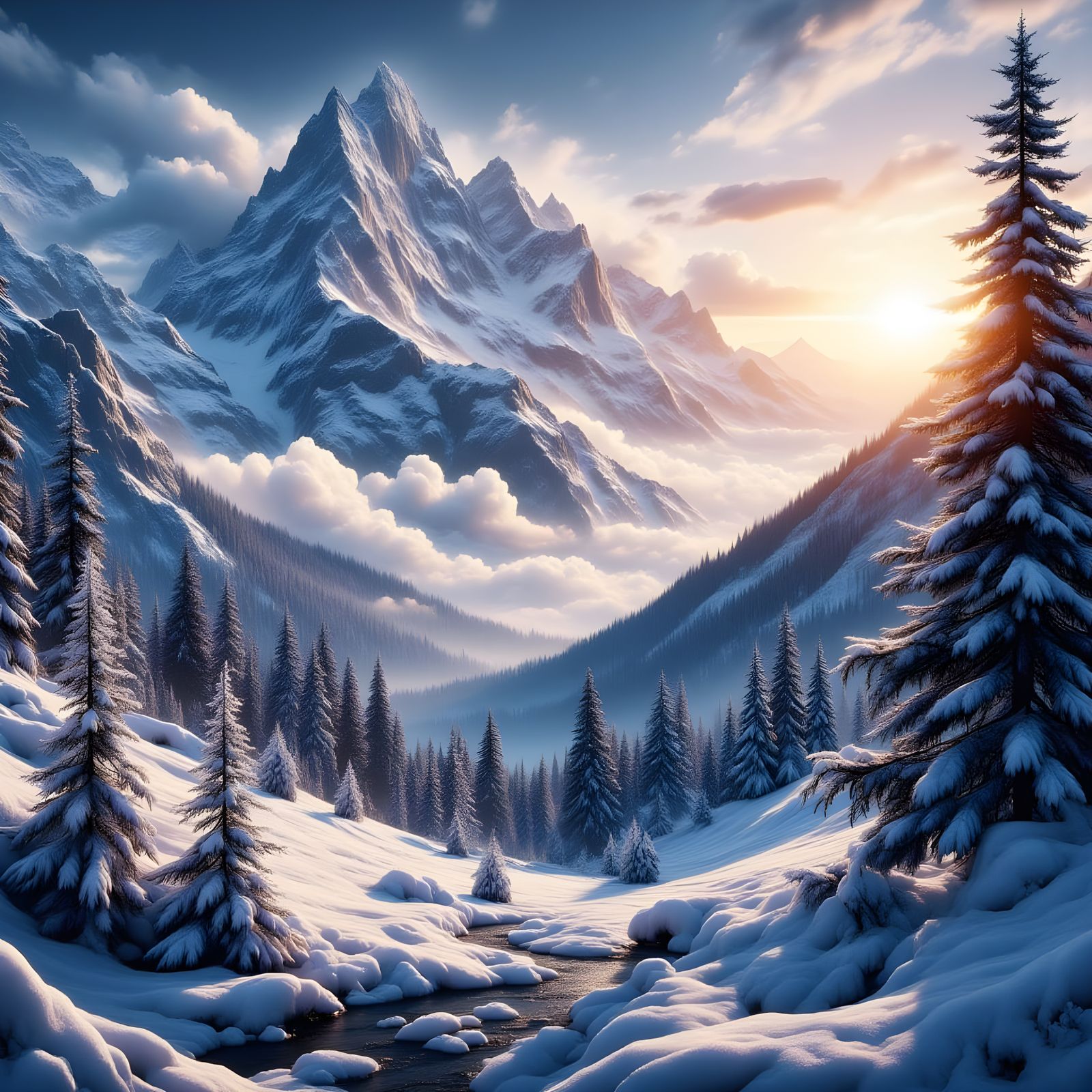 Golden Hour Mountain Range at Sunset in Photorealistic Style