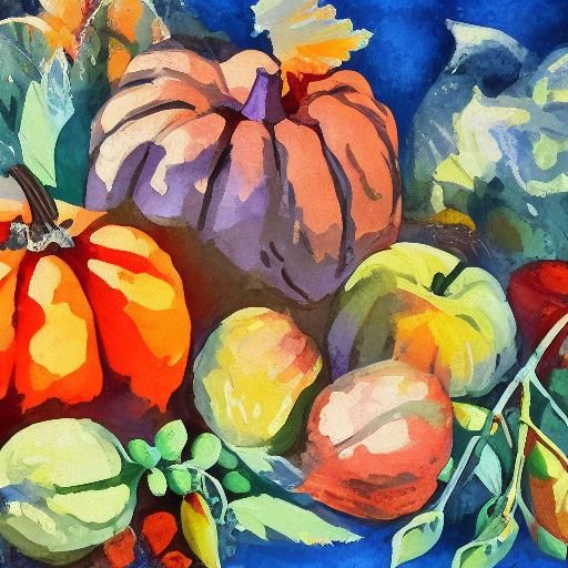 Thanksgiving Feast in Gouache Watercolor Style