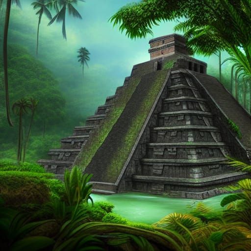 Mayan Temple in Jungle: Detailed Matte Painting