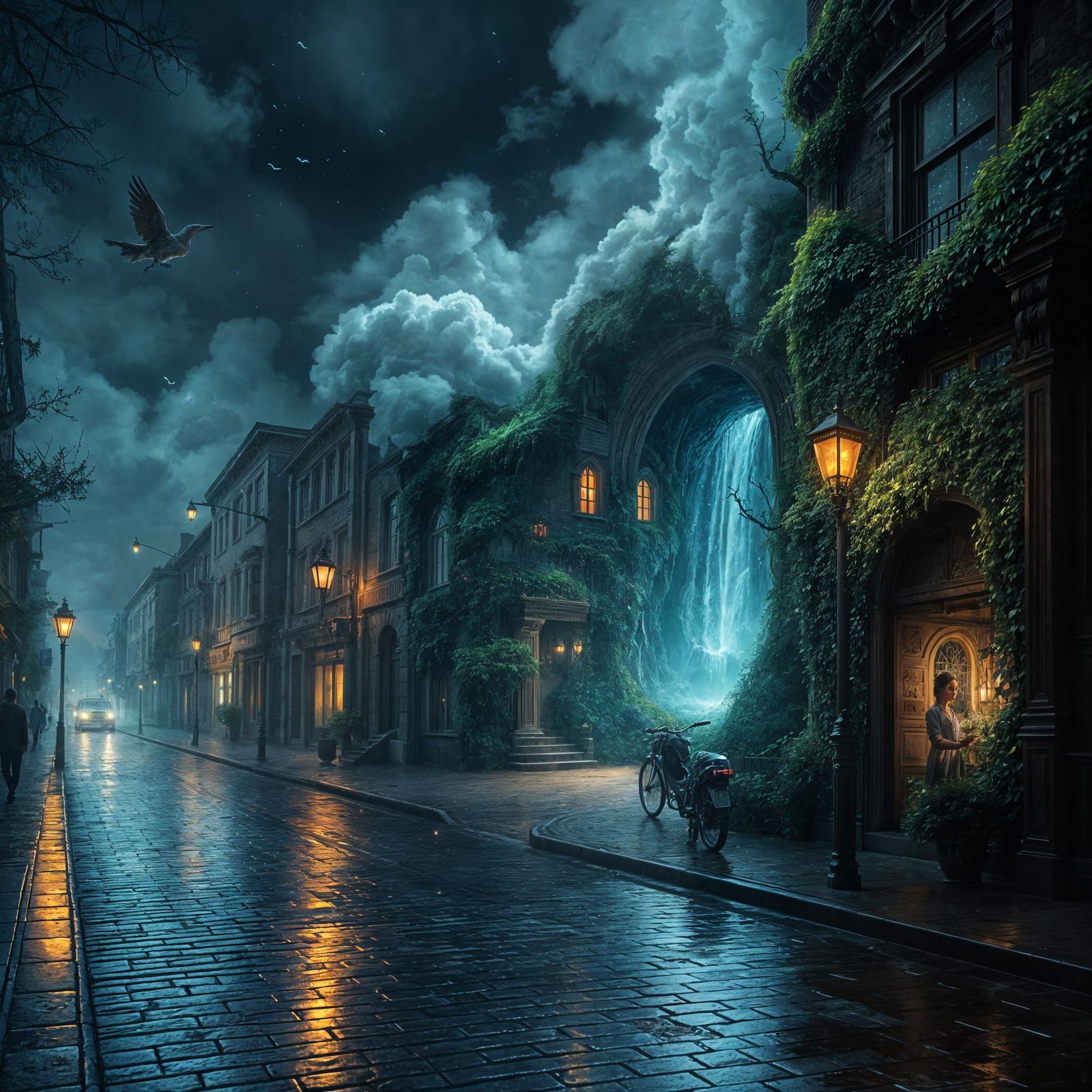 Magical Portal Opens in Rain-Slicked City Street