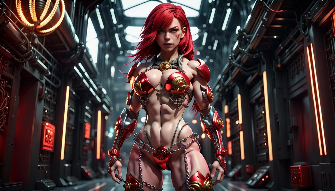 Cyberpunk Superheroine in Ornate Metal Weave