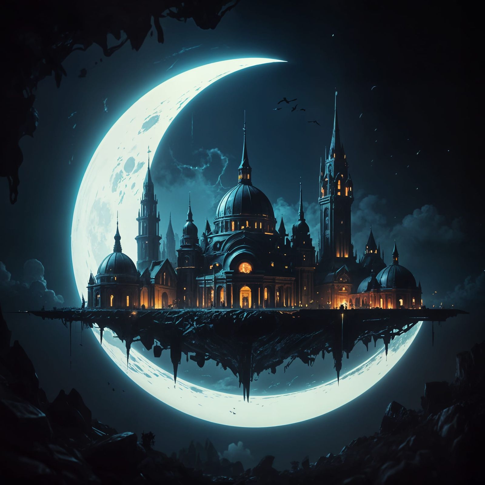 Ethereal Moon City in Dreamy Impressionism Style